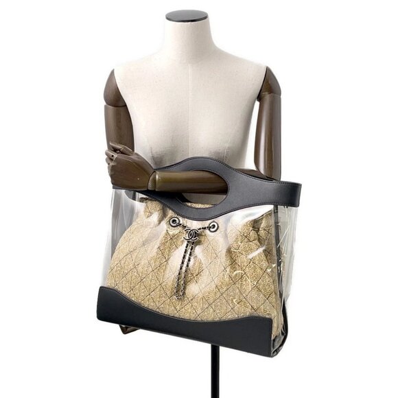 CHANEL Matelasse 2-Way Tote Plastics/Leather/Raffia Transparent/Black/Beige ... - Picture 12 of 14